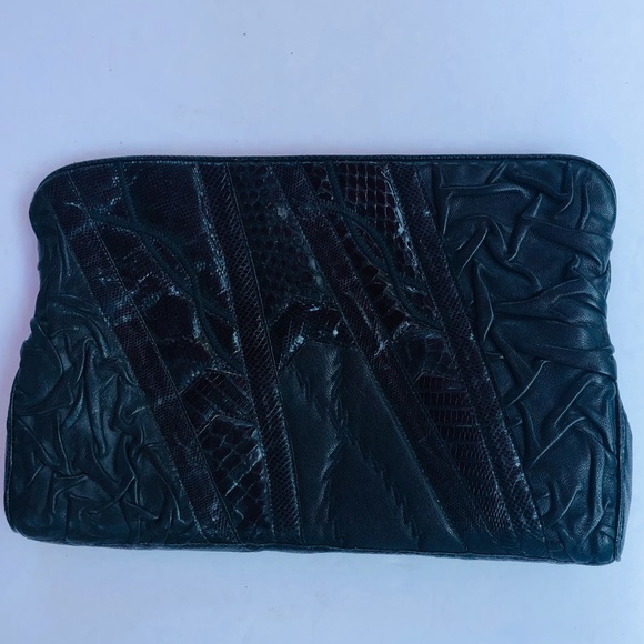 Vintage Carlo Fiori Italy Envelope Clutch Bag Black Medium